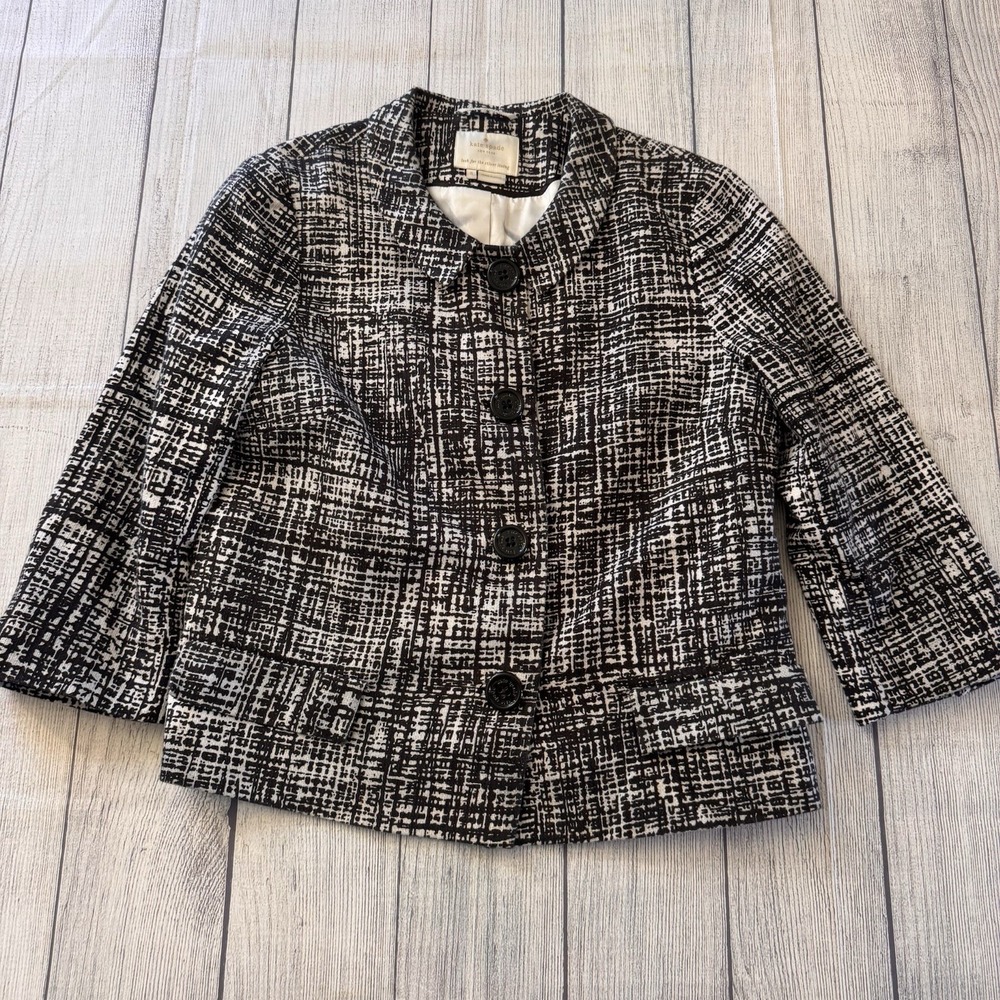 Kate Spade New York Tweed Blazer Jacket Women's luxury Button Up Coat Size 8